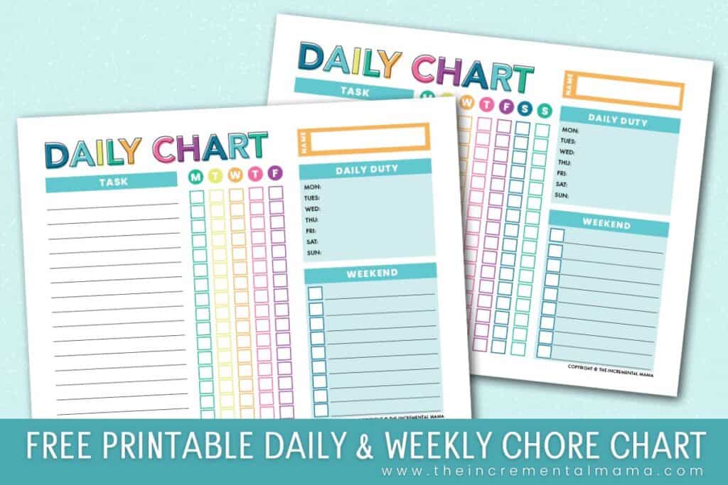 colorful daily and weekly chore chart template for kids