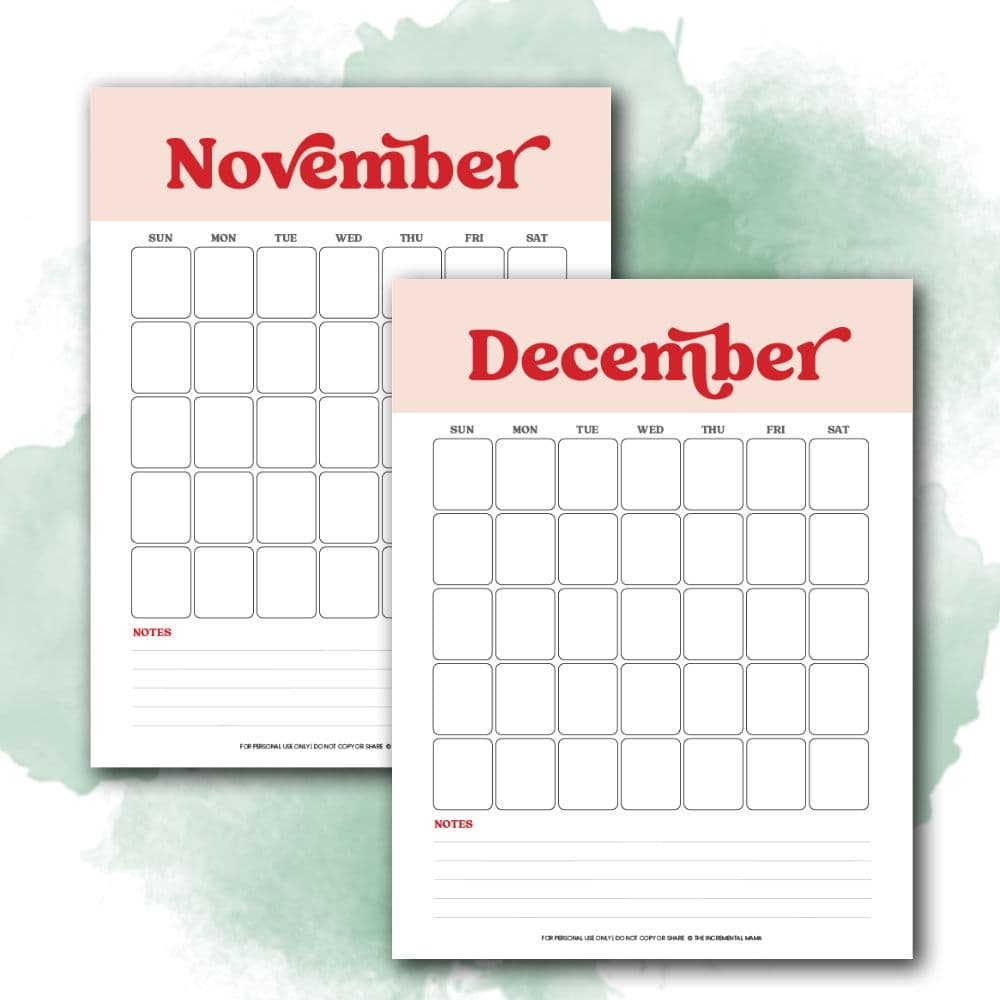 blank november & december printable template