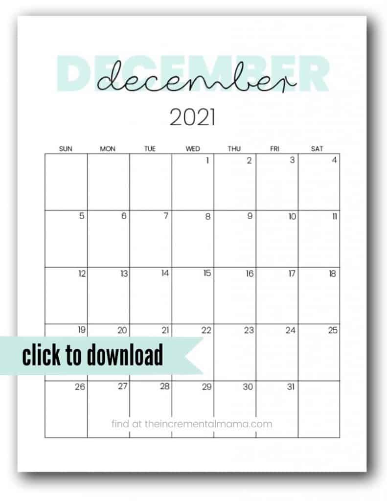 free december 2021 calendar printable