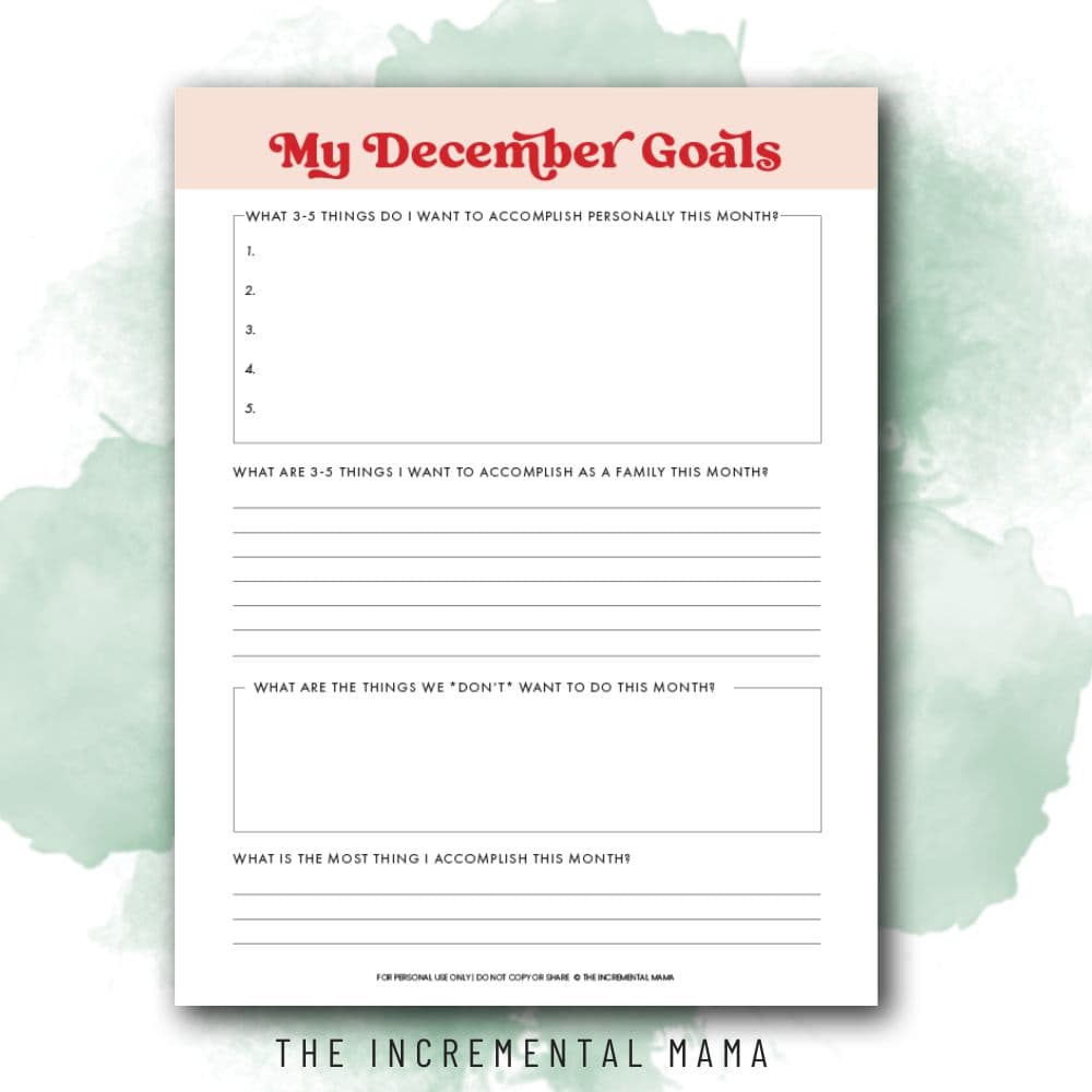 december  goal printable