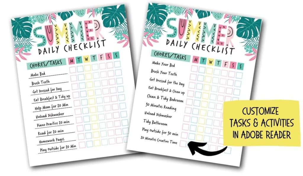 customizable summer chore template