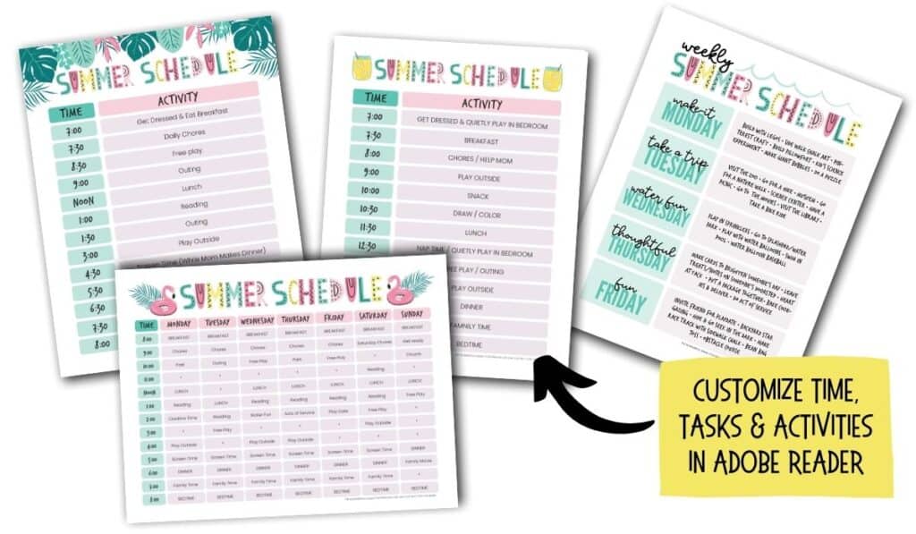 customizable summer schedule template for kids