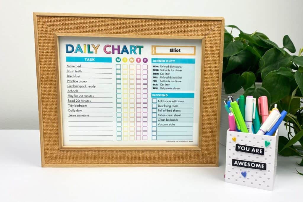 cute editable chore chart in frame