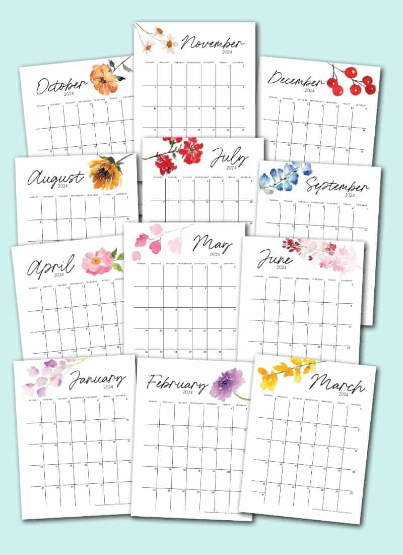 Free 2024 Floral Calendar Download (12 Monthly Templates) - The ...