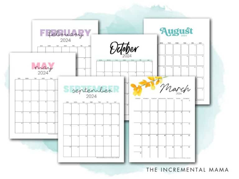 Free 2024 Monthly Calendar Printable Templates - The Incremental Mama