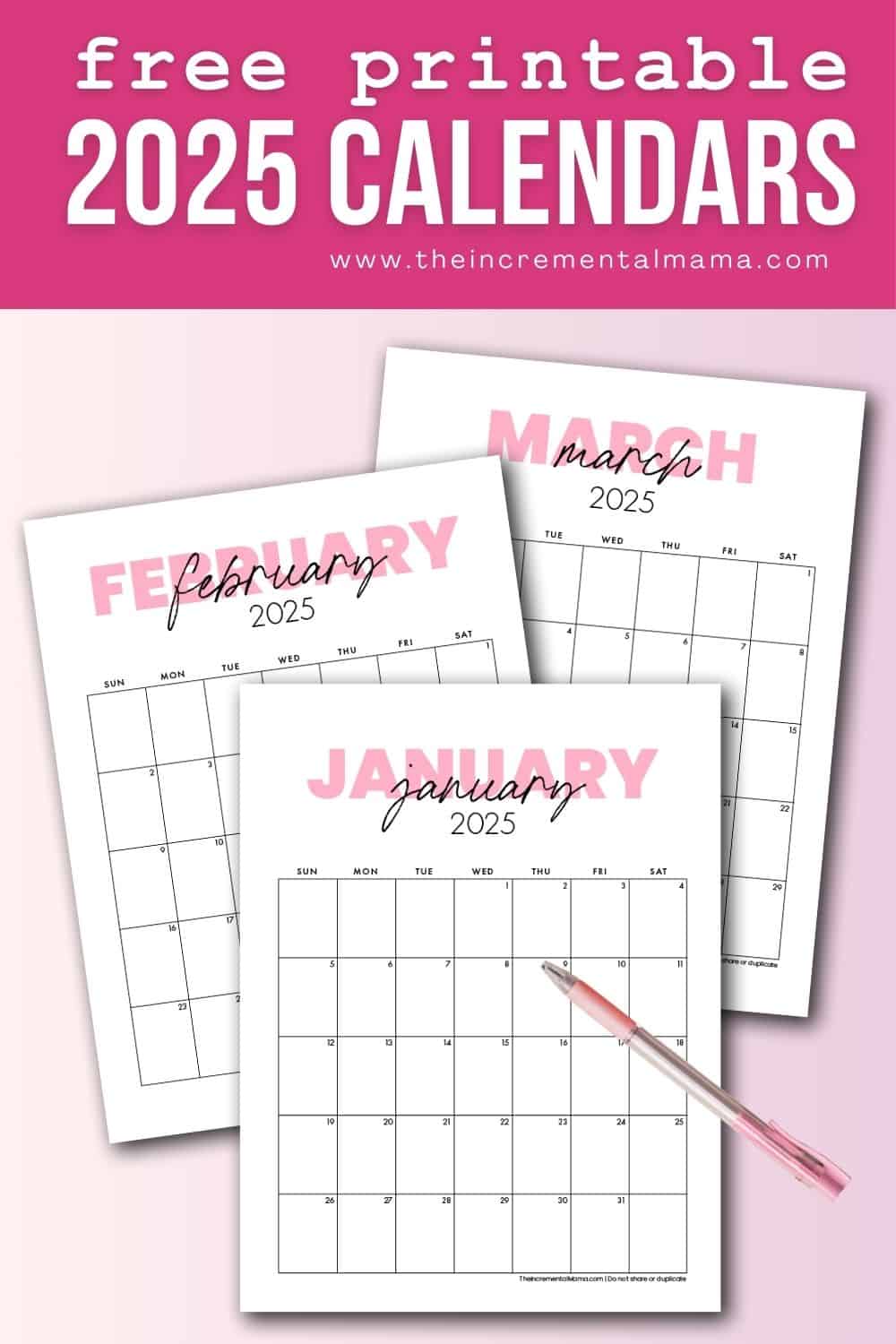 Free Printable 2025 Pink Calendar Templates - The Incremental Mama
