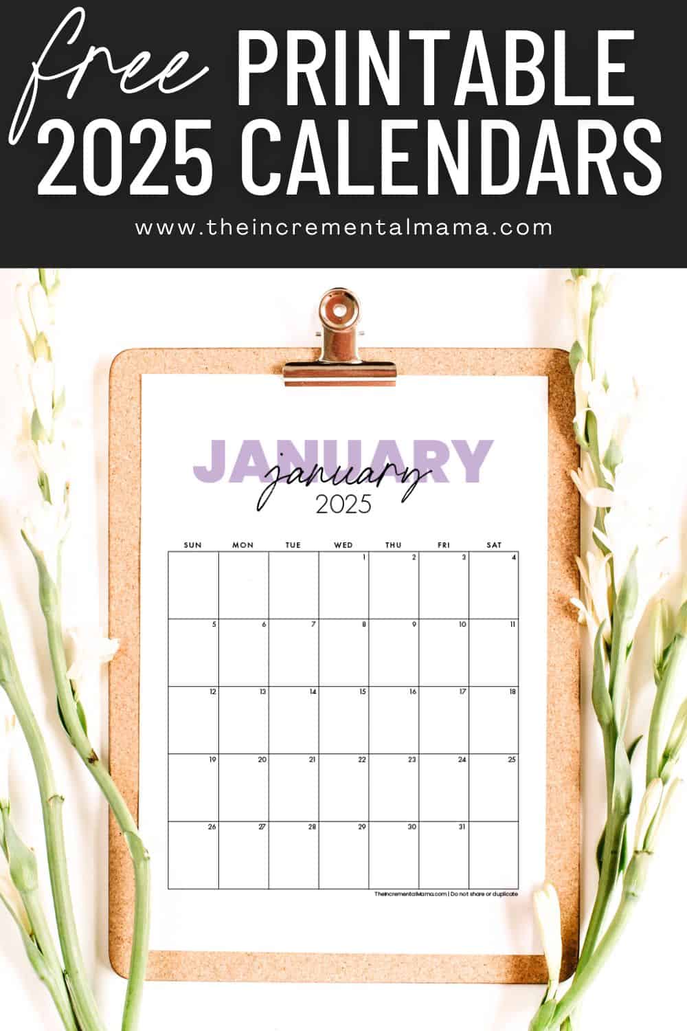 Free 2025 Monthly Calendar Template January to December