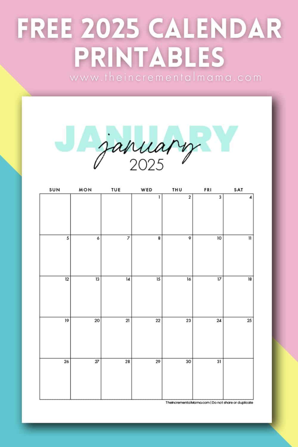 Free 2025 Printable Minthly Calendars