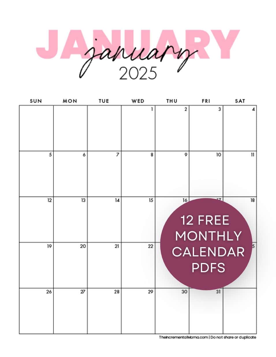 Free Printable 2025 Pink Calendar Templates The Incremental Mama