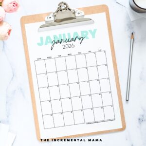 Cute 2026 Monthly Calendar Free Printable