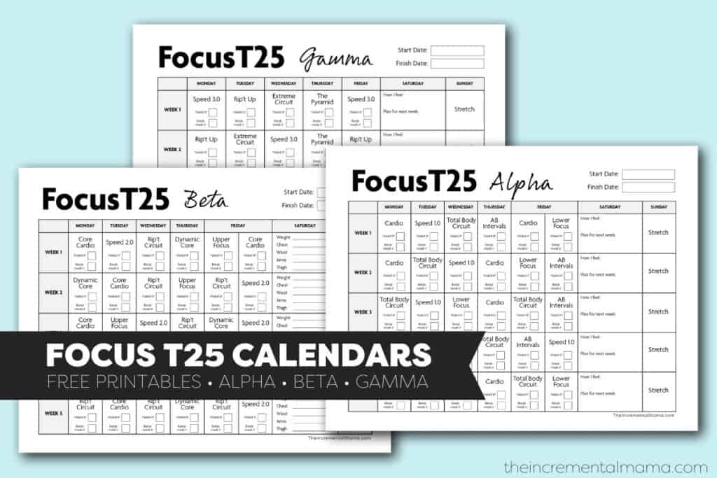 Free Printable Focus T25 Calendar