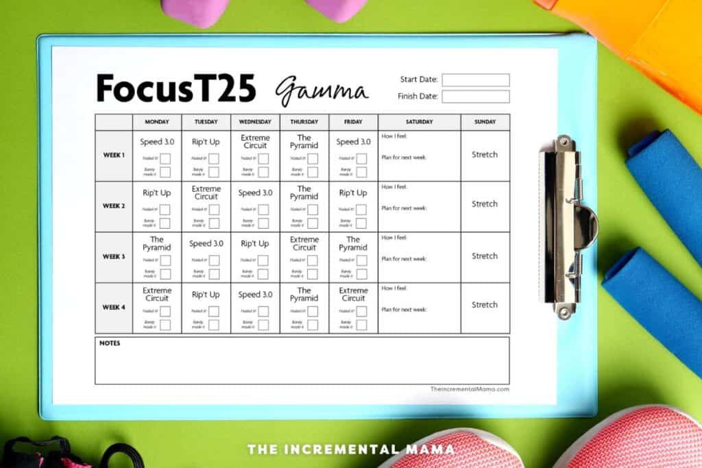 gamma cycle workout schedule with exercise equipment