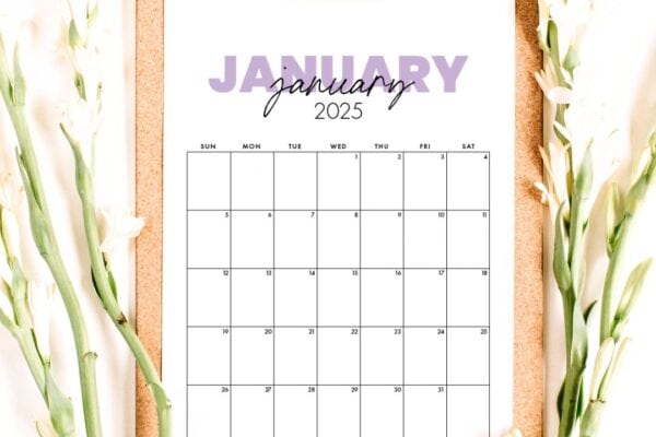 purple calendar free PDF in frame