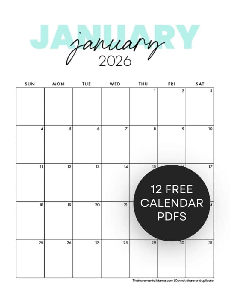 Cute 2026 Monthly Calendar Free Printable