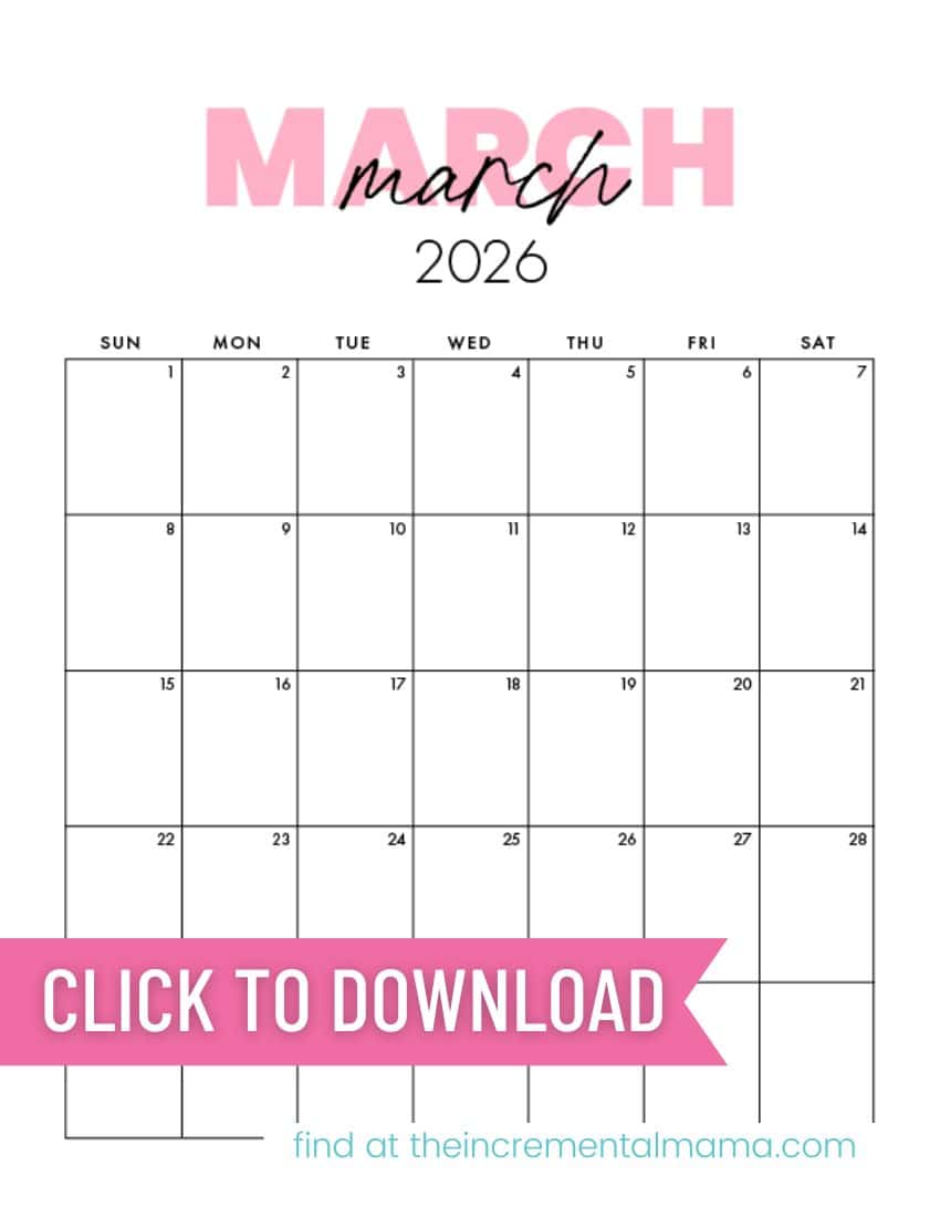 Free Printable Pretty 2026 Pink Calendar Templates - The Incremental Mama