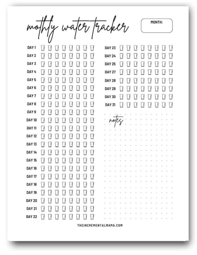 Free Printable Water Tracker Bullet Journal Page