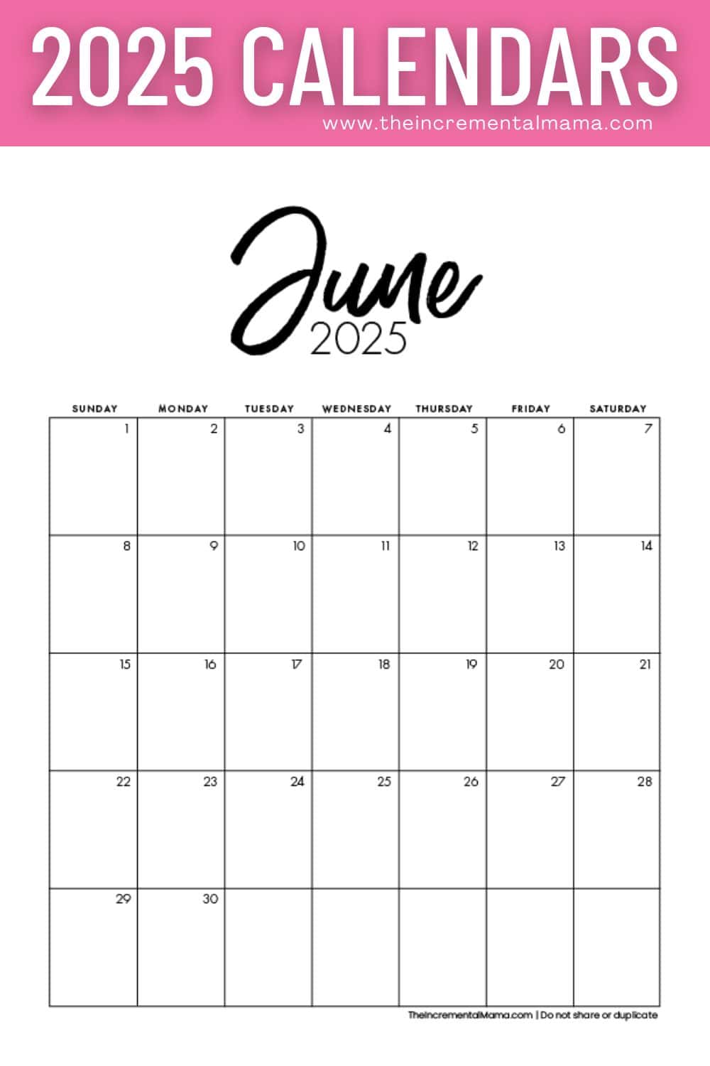 Free Printable 2025 Monthly Calendar Templates The Incremental Mama