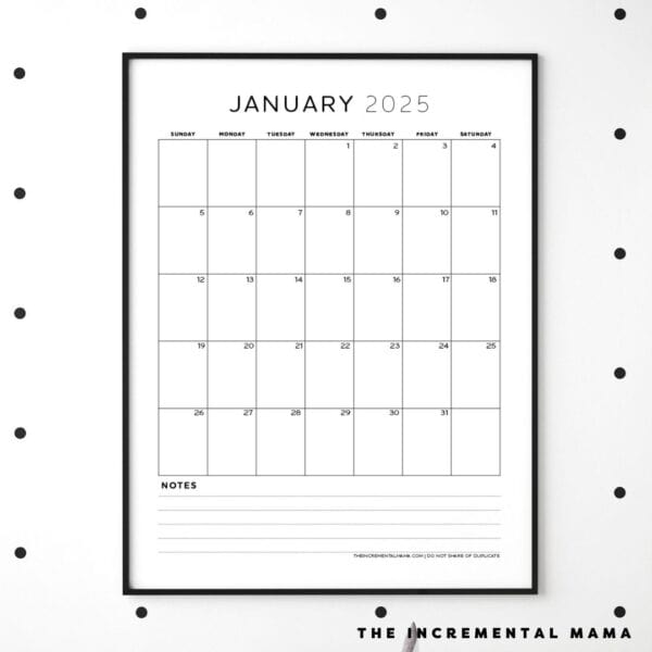 Free 2025 Monthly Calendar PDF Printable With Lined Section The Incremental Mama