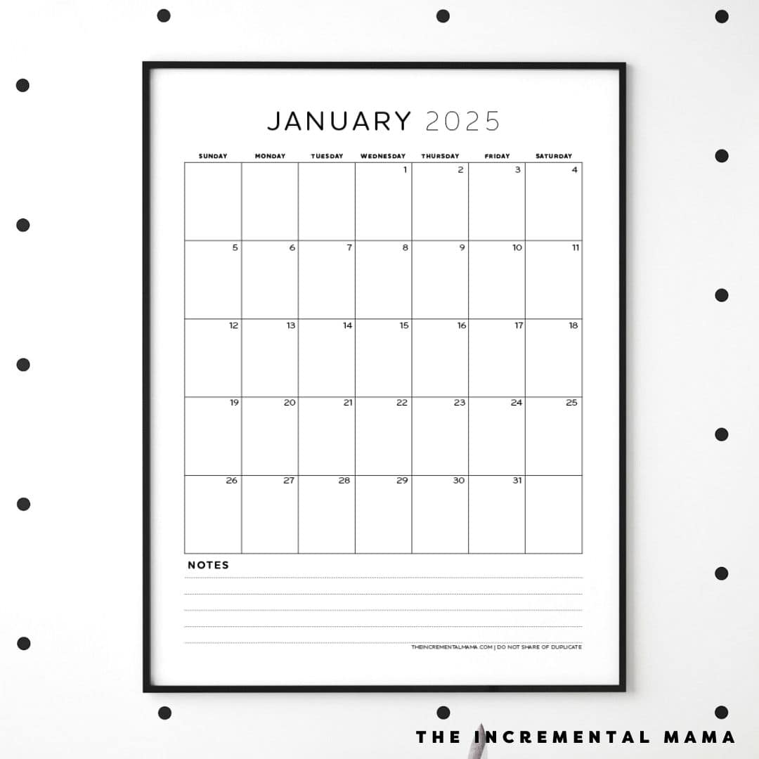 Free 2025 Monthly Calendar PDF Printable With Lined Section - The Incremental Mama