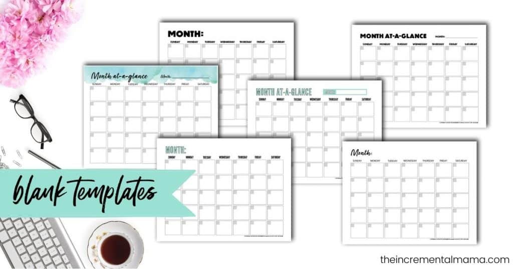 blank monthly calendars