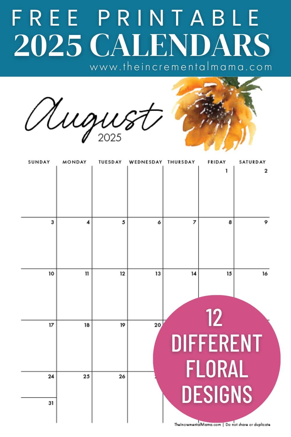 Free 2025 Floral Monthly Calendar PDFs Templates - The Incremental Mama