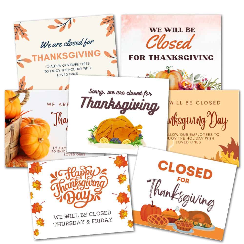 Free Printable Closed for Thanksgiving Signs (7 Templates) The