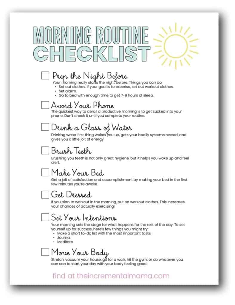 morning routine checklist printable
