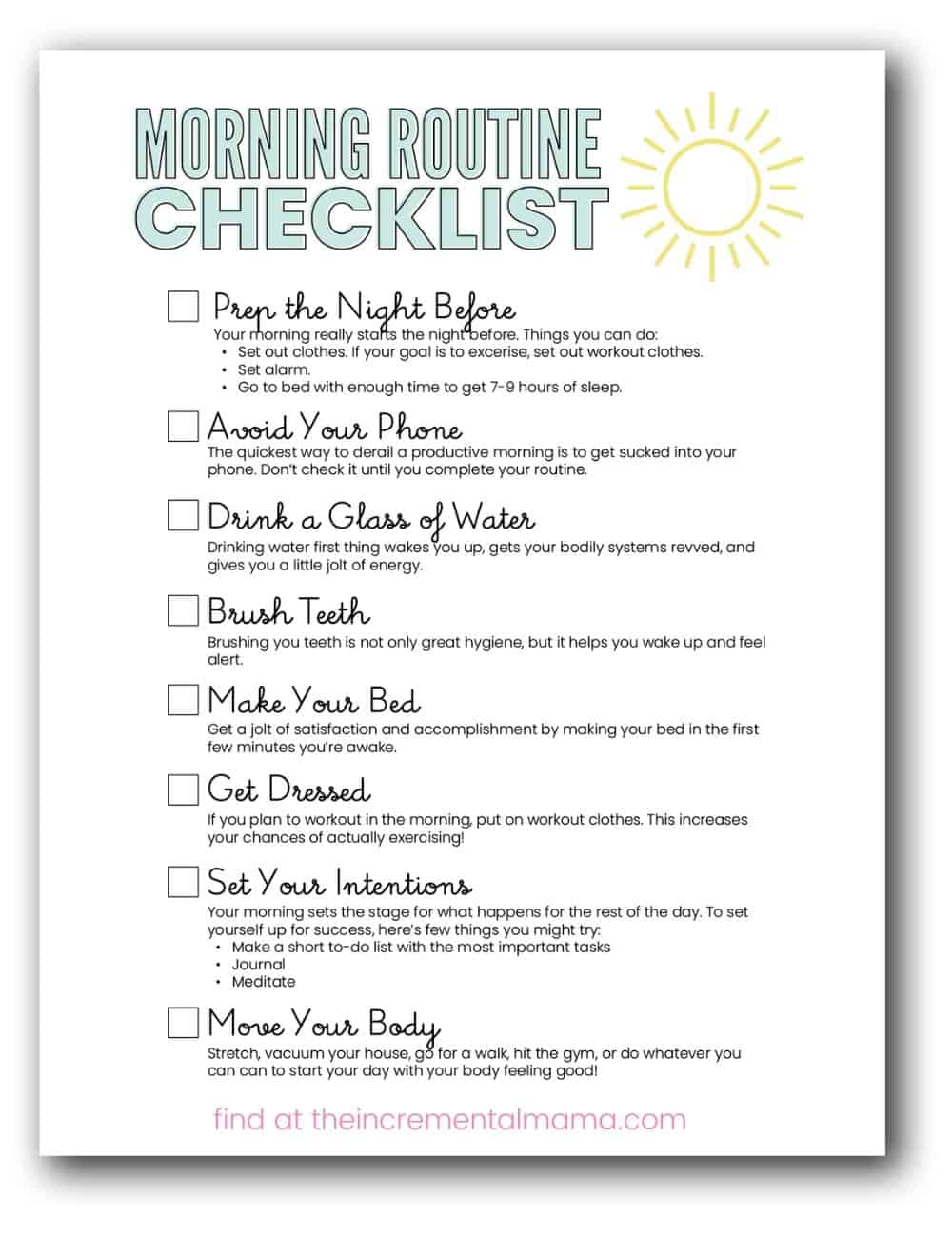 Adult Morning Routine Printable