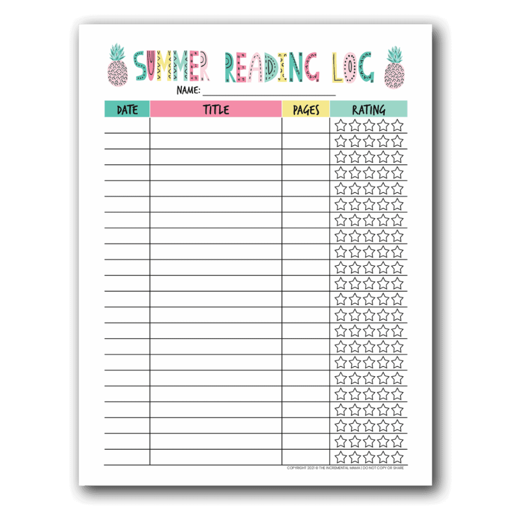 Printable Summer Reading Log