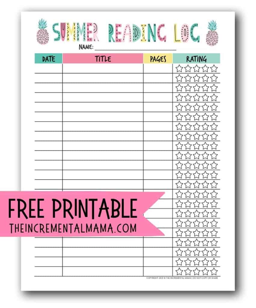 Summer Reading Log Free Printable