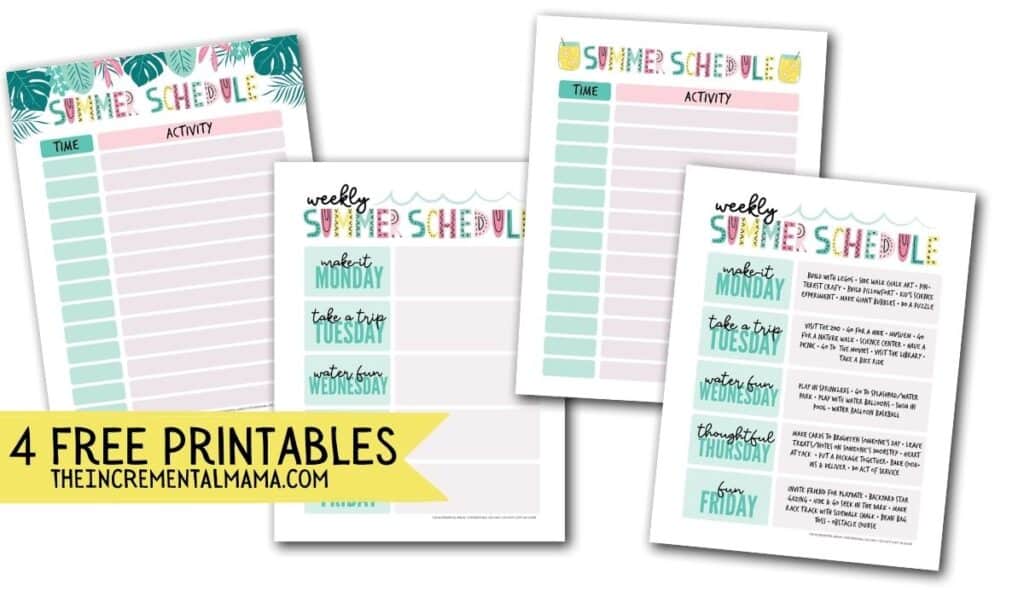 4 daily and weekly summer schedule printables for kids