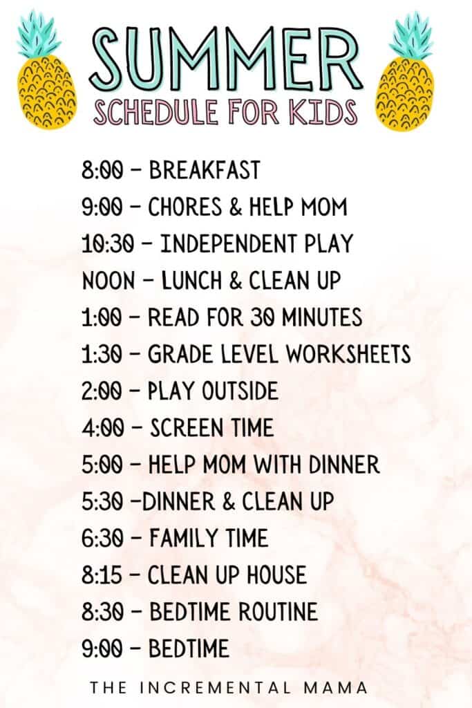 sample summer daily schedule template