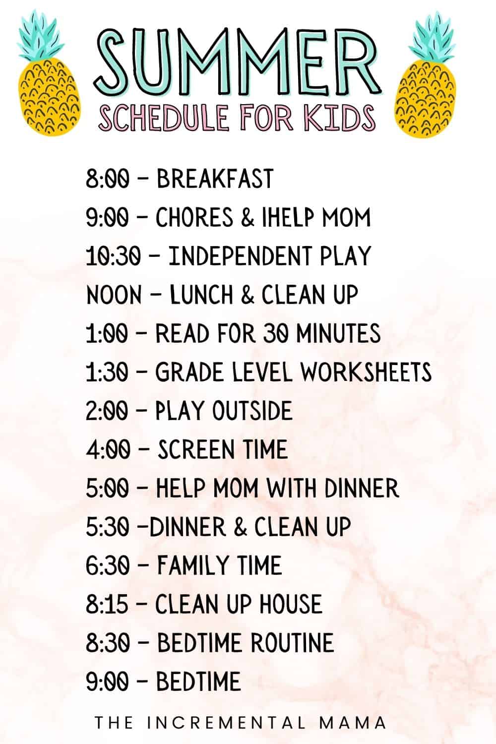 Summer Kids Schedule Printable