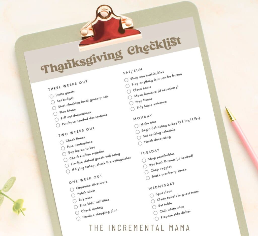 printable thanksgiving checklist on clipboard