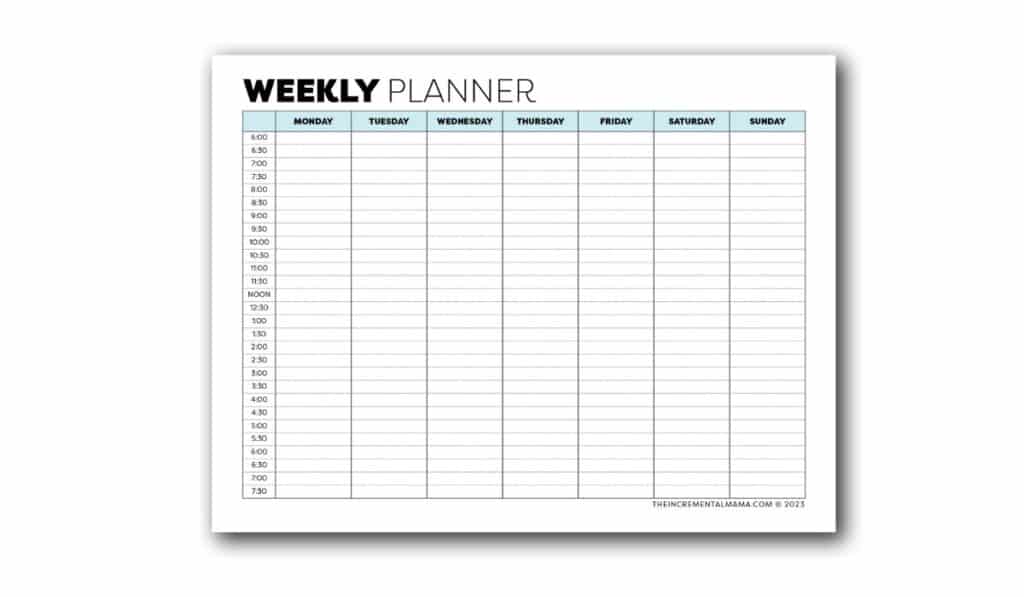 printable simple weekly time block schedule