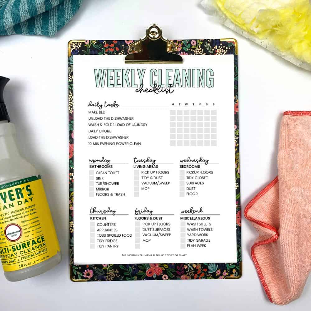 free daily household cleaning template on clipboard