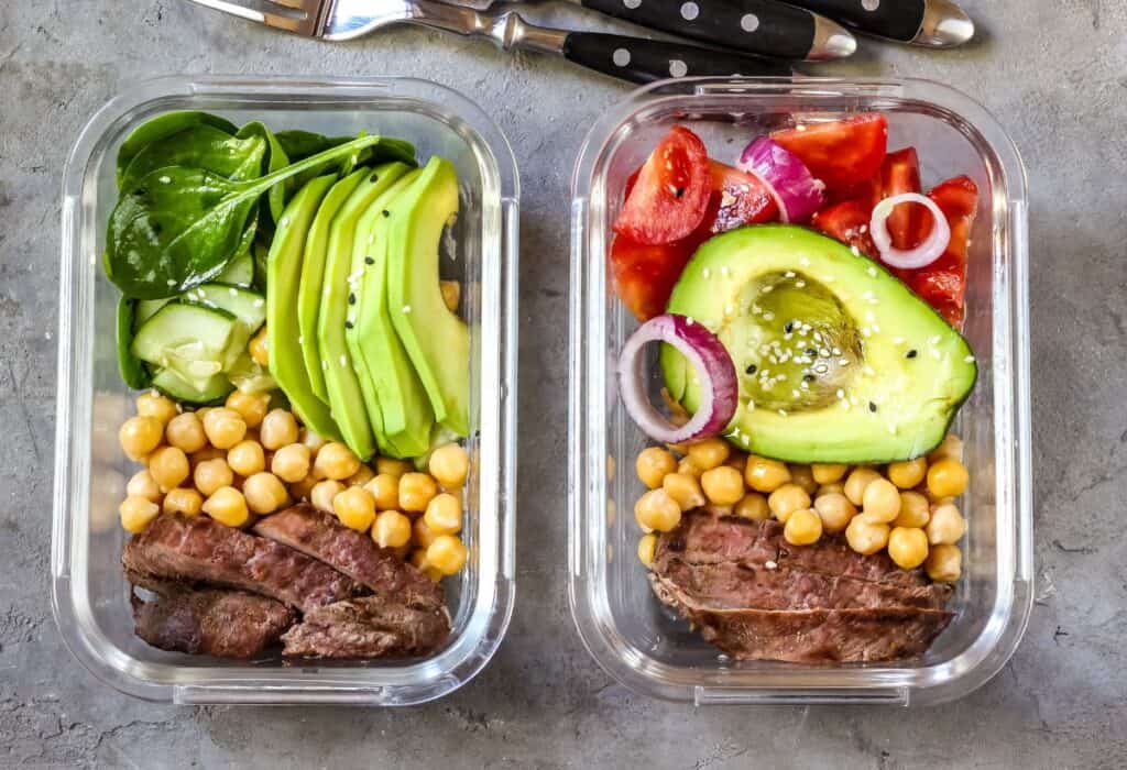 meal prep in glass containers