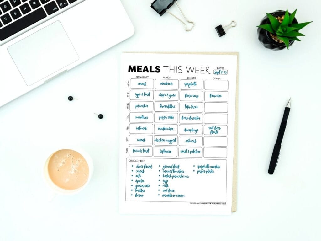 meal plan for a week with shopping list
