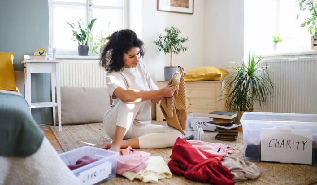 woman in decluttering mindset