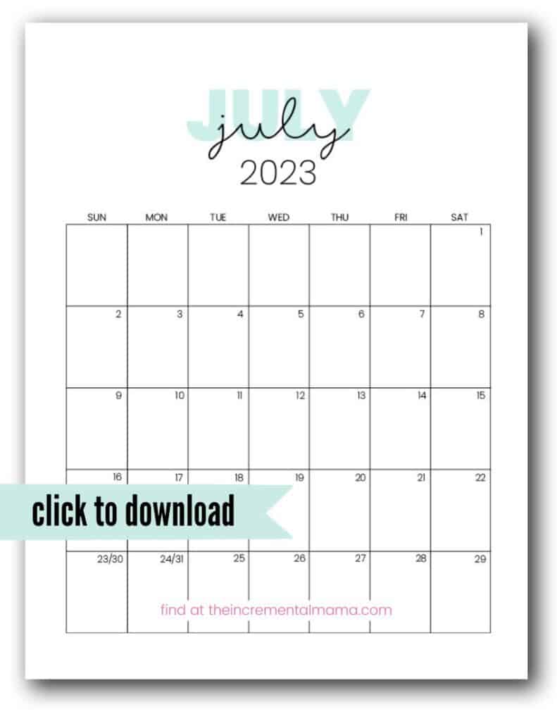 2023 printable monthly calendar july