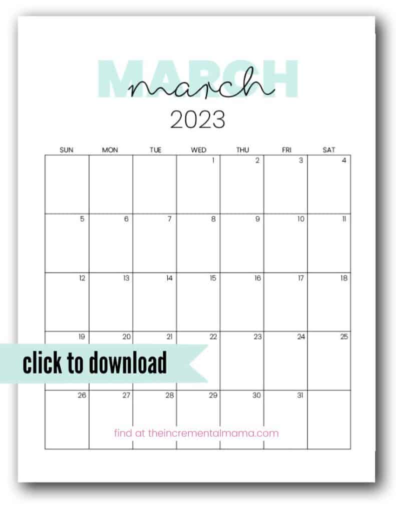 2023 printable monthly calendar march
