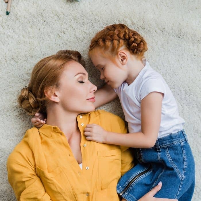 happy mom with daughter