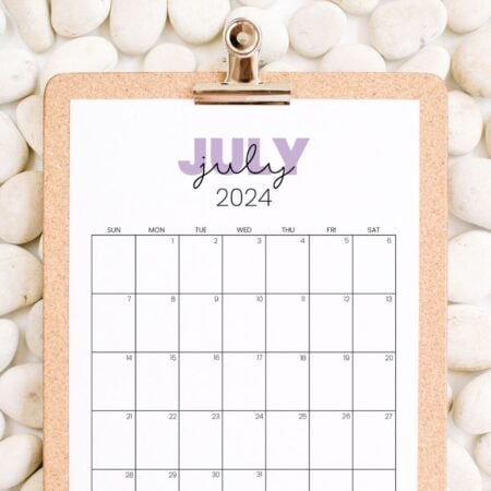 july 2024 free calendar template on clipboard