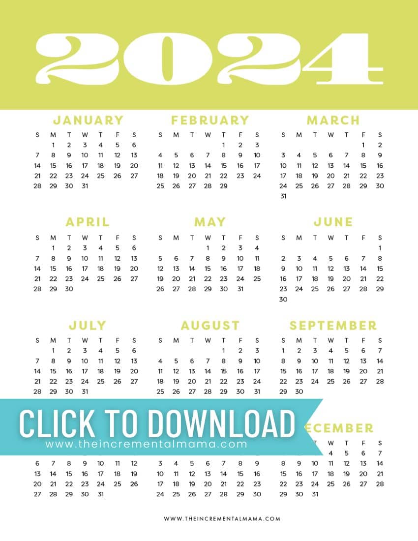 Free Printable 2024 One-page Yearly Calendars (9 Templates)