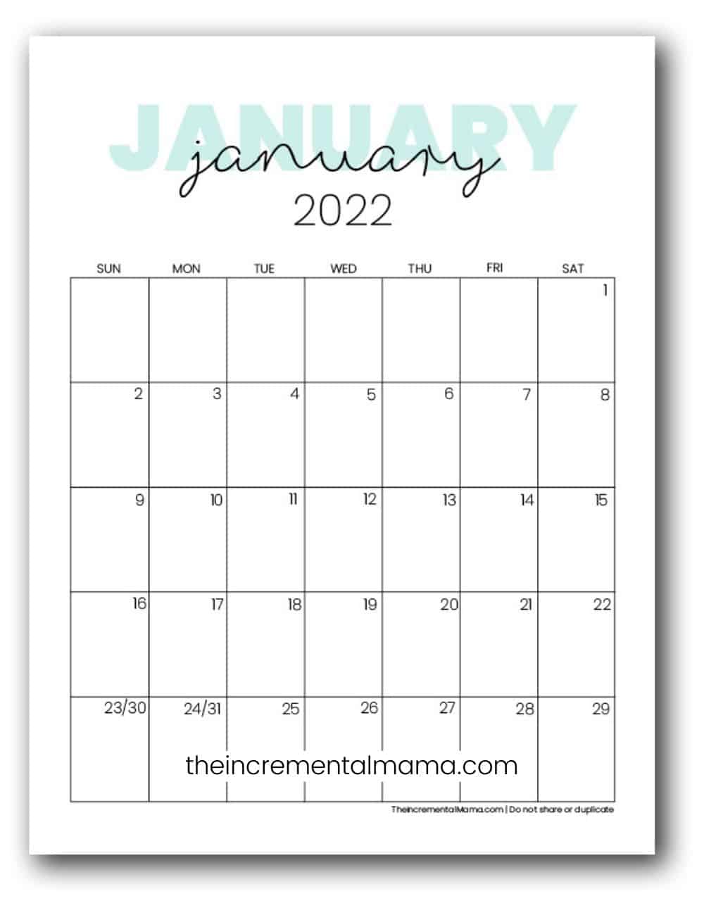 printable 2022 mini calendar