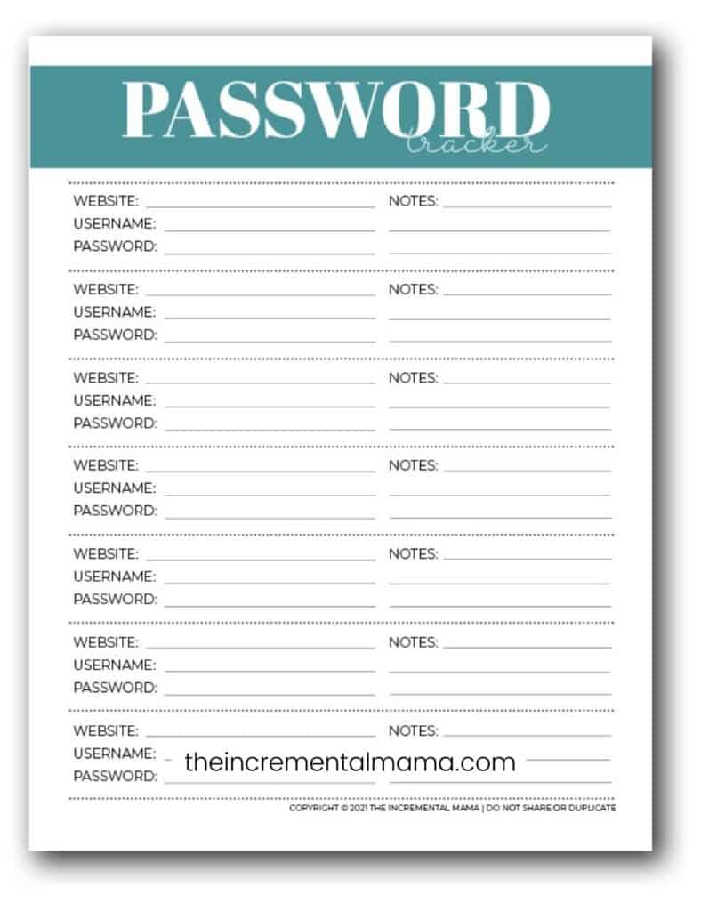 Instant Download Digital Password Tracker usernames passwords Record Websites 6 x 9
