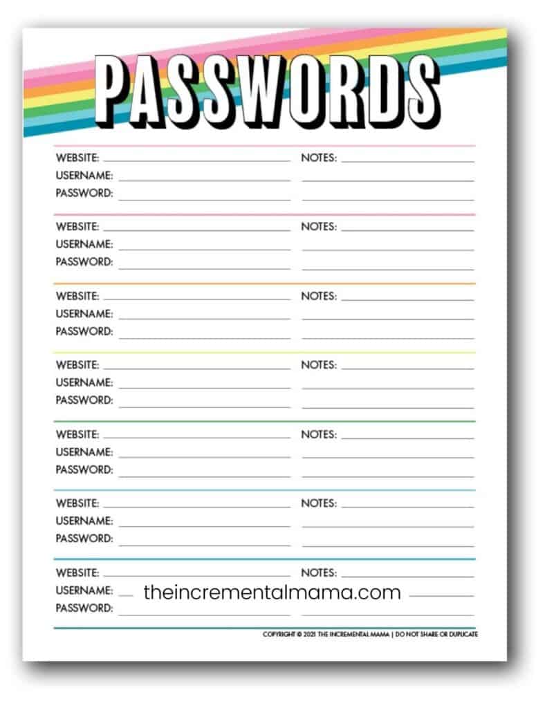 rainbow password keeper template