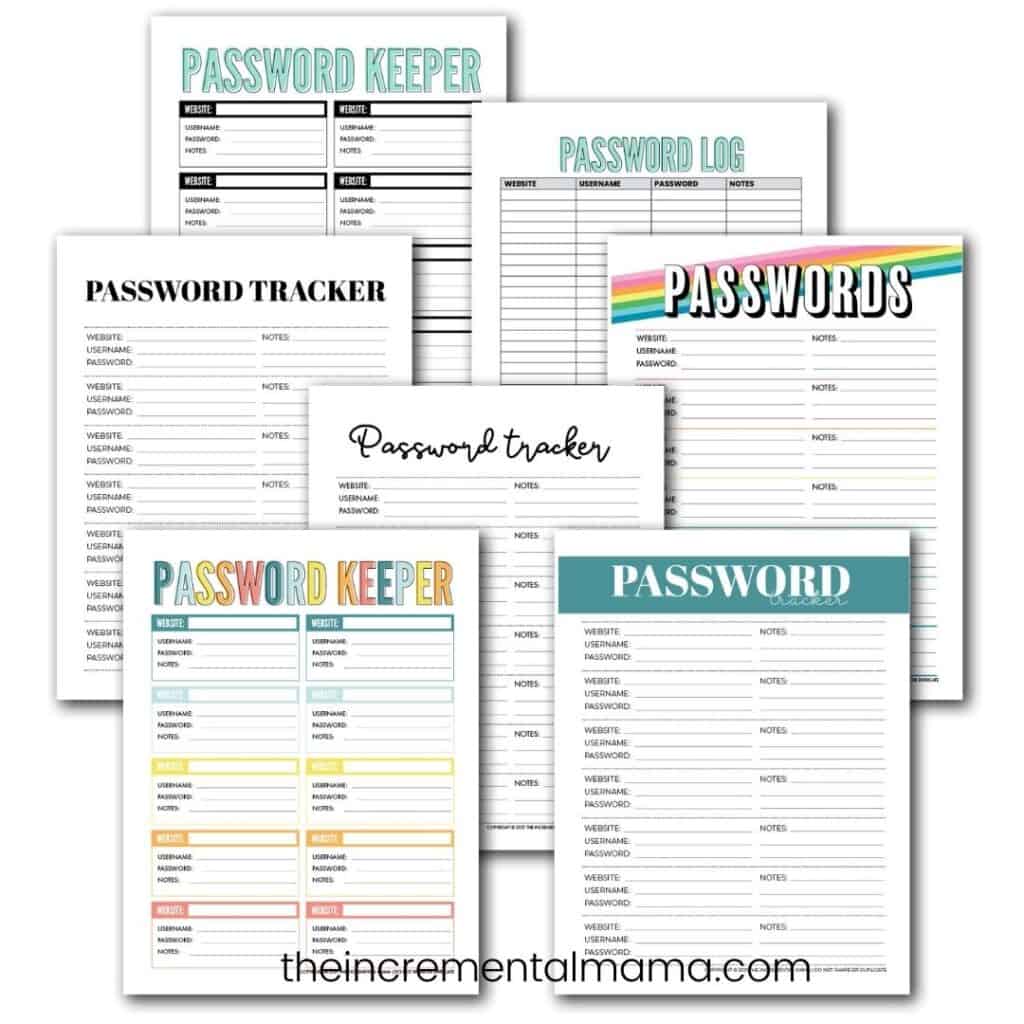 Printable Login Password Keeper Black White Minimalist Password 