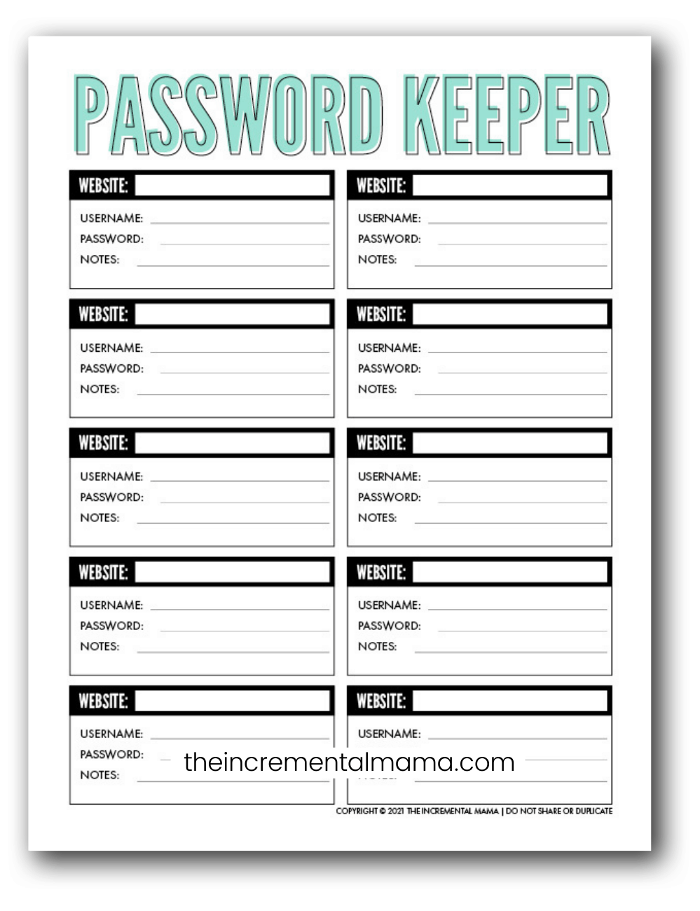 free printable password log