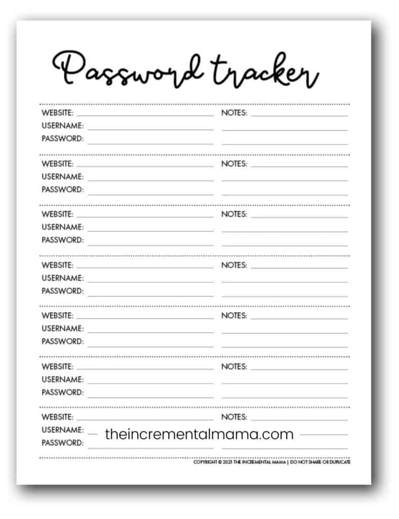 Free Password Tracker Printable Printable Templates